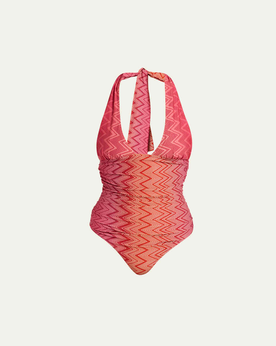 Chevron Halter One-Piece Swimsuit